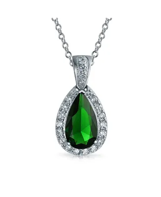 Bling Jewelry Classic Bridal Jewelry Pear Shape Solitaire Teardrop Halo Aaa 15CT Cz Simulated Emerald Green Pendant Necklace Prom Bridesmaid Wedding R