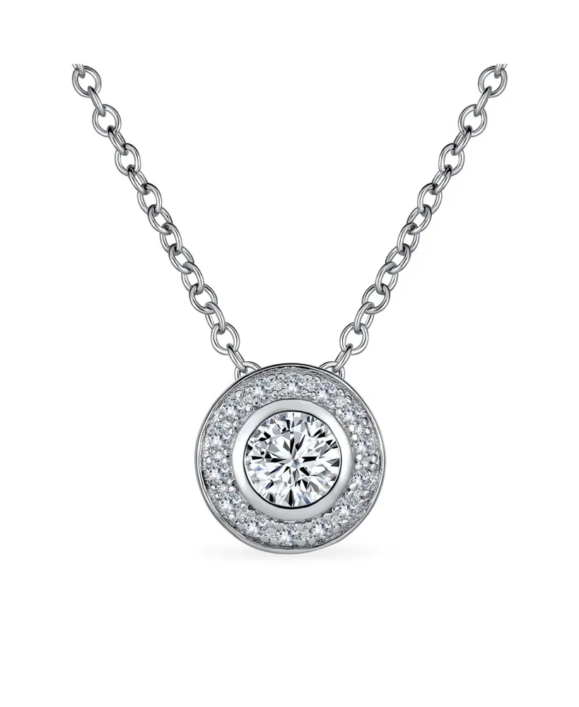 Classic Bridal Art Deco Style Cz Halo Circle Circlet Rosette Solitaire Pendant Aaa Cubic Zirconia for Women .925 Sterling Silver