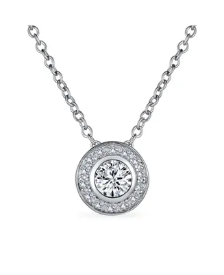 Classic Bridal Art Deco Style Cz Halo Circle Circlet Rosette Solitaire Pendant Aaa Cubic Zirconia for Women .925 Sterling Silver