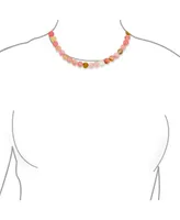 Bling Jewelry Multi Color Simple Mixed Taupe Jasper and Pink Natural Rose Quartz Matte Round 10MM Bead Strand Necklace Silver Plated Clasp 17 Inch