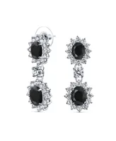 Bling Jewelry Art Deco Style Crown Halo Oval Cubic Zirconia Black Cz Fashion Formal Dangle Drop Earrings For Women For Prom smaid Rhodium Plated