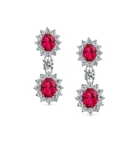 Bling Jewelry Art Deco Style Crown Halo Oval Cubic Zirconia Simulated Red Ruby Aaa Cz Fashion Formal Dangle Drop Earrings For Prom Bridesmaid Wedding