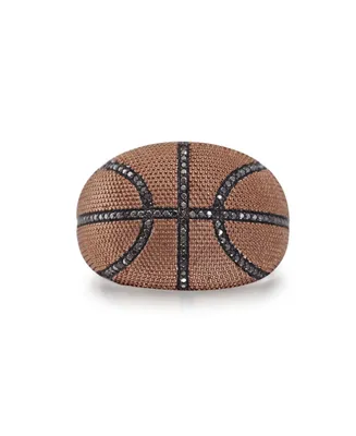 LuvMyJewelry Slam Dunk Basketball Design Sterling Silver Brown Rhodium Plated Black Diamond Men Ring