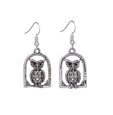 Vintage like Owl Drop Dangle Silver Retro Earrings-Owl Earrings