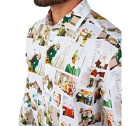 OppoSuits Men's Elf Christmas Shirt - Party Stylish Button-Up White Long sleeve
