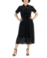 Anne Klein Women's Puff-Sleeve Tie-Waist Lace Shirtdress