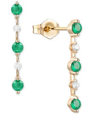 Emerald (3/4 ct. t.w.) & Diamond (1/10 Linear Drop Earrings 14k Gold (Also Ruby Sapphire)