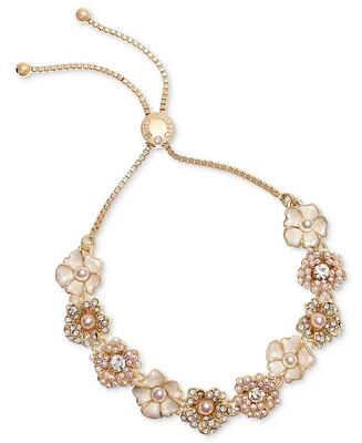 Charter Club Gold-Tone Imitation Pearl & Crystal Flower Bolo Bracelet, Created for Macy's