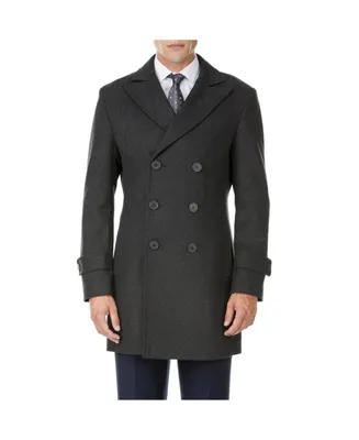 Brave man Men's Double Breasted Pea coat Wool Blend Dress