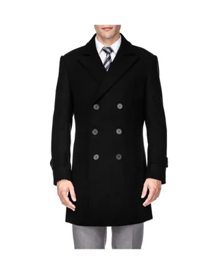 Brave man Men's Double Breasted Pea coat Wool Blend Dress