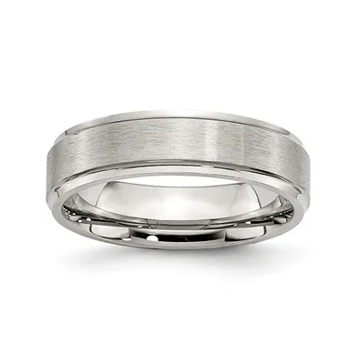 Chisel Stainless Steel Polished Brushed Edge 6mm Grooved Band Ring