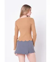 Women's Scallop Hem Long Sleeve Sweater