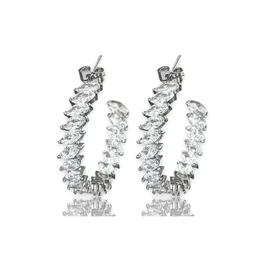 Crystal Hoop Earrings with Marquise Cut White Diamond Cubic Zirconia