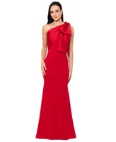 Betsy & Adam Women's Bow-Trimmed One-Shoulder Gown