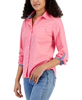 Tommy Hilfiger Women's Cotton Roll-Tab Button-Up Shirt