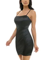 Emerald Sundae Juniors' Ruched Asymmetric Bodycon Dress