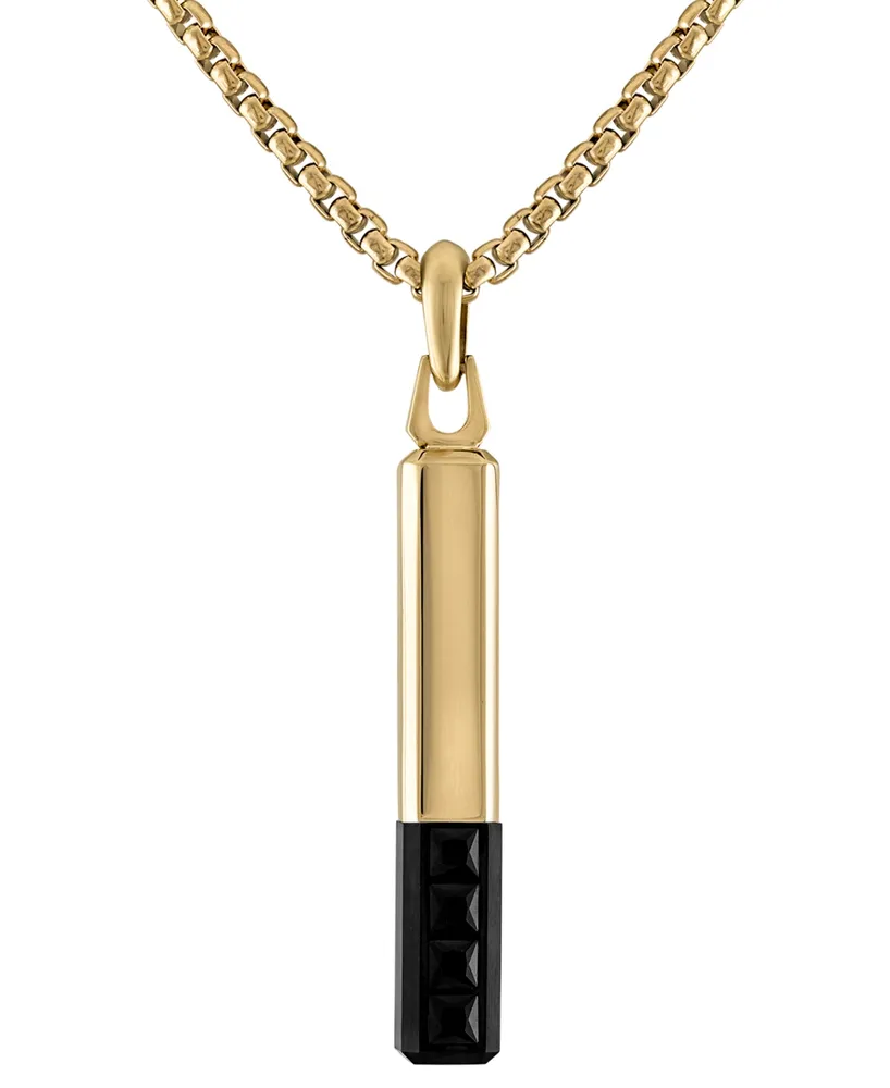 Bulova Gold-Tone & Black Ip Stainless Steel Black Spinel Pendant Necklace, 24" + 2" extender