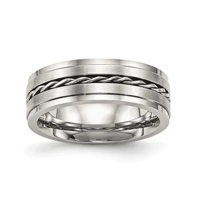 Chisel Stainless Steel Brushed and Polished Twisted 7mm Band Ring