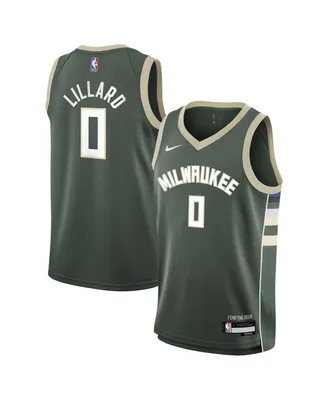 Big Boys Nike Damian Lillard Hunter Green Milwaukee Bucks Swingman Jersey - Icon Edition