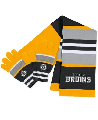 Women's Wear by Erin Andrews Boston Bruins Stripe Glove and Scarf Set