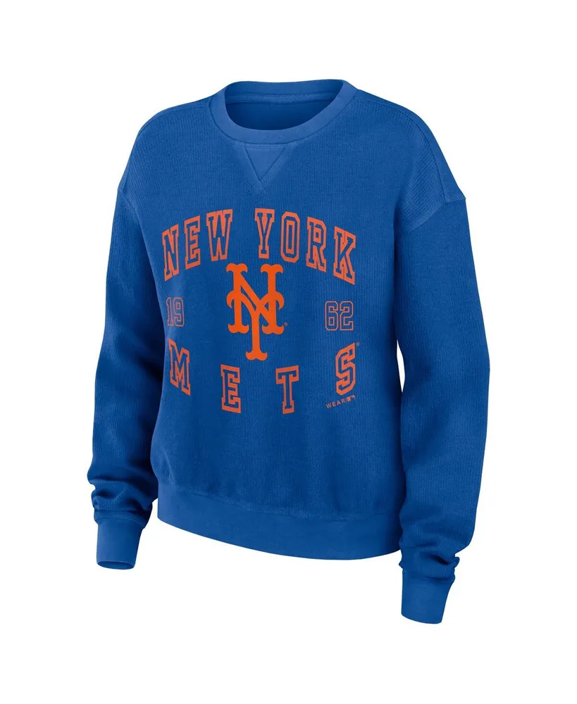 Women's Wear by Erin Andrews Royal Distressed New York Mets Vintage-Like Cord Pullover Sweatshirt