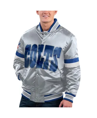 Men's Starter Gray Distressed Indianapolis Colts Gridiron Classics Home Game Satin Full-Snap Varsity Jacket