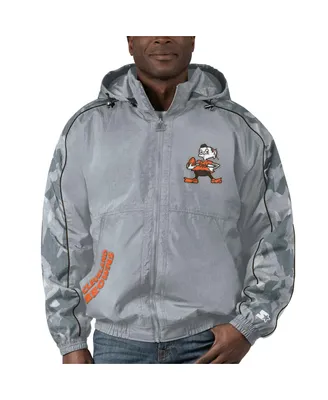 Men's Starter Gray Distressed Cleveland Brown Thursday Night Gridiron Throwback Full-Zip Jacket