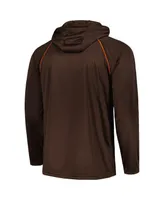 Men's Starter Brown Distressed Cleveland Brown Gridiron Classics Throwback Raglan Long Sleeve Hooded T-shirt