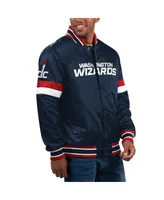 Men's Starter Navy Washington Wizards Home Game Satin Full-Snap Varsity Jacket