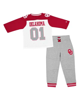 Toddler Boys Colosseum Crimson, Heather Gray Oklahoma Sooners Jingtinglers Football V-Neck Jersey T-shirt and Pants Set
