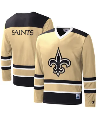 Men's Starter Gold New Orleans Saints Cross-Check V-Neck Long Sleeve T-shirt