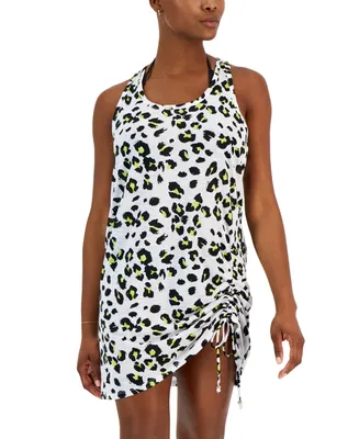 Miken Women's Animal-Print Ruched Racerback Cover-Up, Created for Macy's