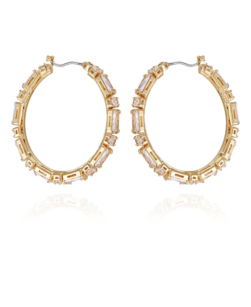 Vince Camuto Gold-Tone Clear Glass Stone Hoop Earrings