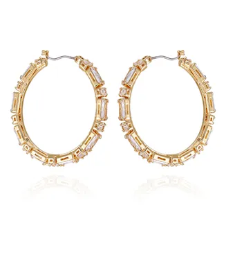 Vince Camuto Gold-Tone Clear Glass Stone Hoop Earrings