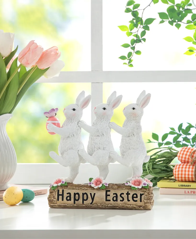 Glitzhome 9.25" H Easter Resin Triple Bunny Table Decor