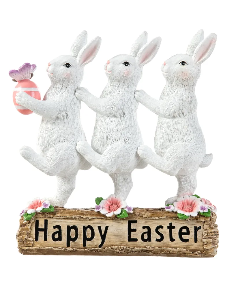 Glitzhome 9.25" H Easter Resin Triple Bunny Table Decor