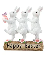 Glitzhome 9.25" H Easter Resin Triple Bunny Table Decor