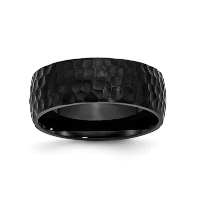 Chisel Stainless Steel Hammered Black Ip-plated 8mm Band Ring