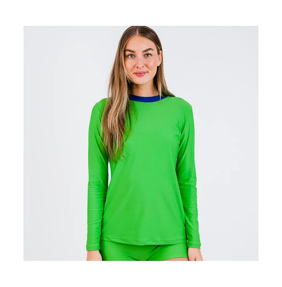 Calypsa Women's Back Zip Color Block Rash Guard