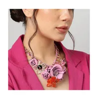 Sohi Women's Pink Roses Cluster Necklace