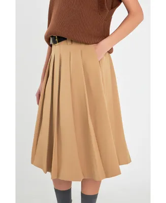 Women's Low Waist Pleated Midi Skirt