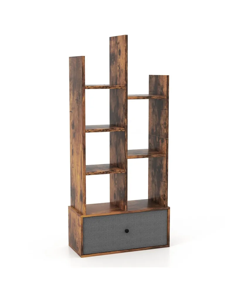 7-Tier Open-Back Bookshelf with Drawer