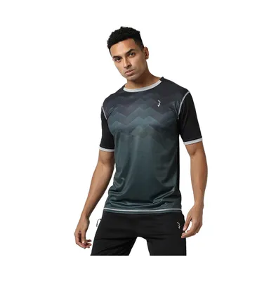 Campus Sutra Men's Charcoal Grey Geometric Active wear T-Shirt