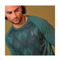 Campus Sutra Men's Forest Green Geometric Active wear T-Shirt