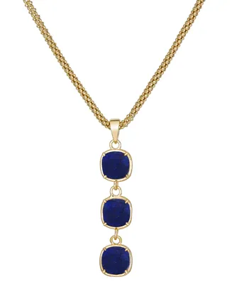 Lapis Lazuli Triple Drop Pendant Necklace 14k Gold-Plated Sterling Silver, 18 + 3" extender (Also Onyx & Turquoise)