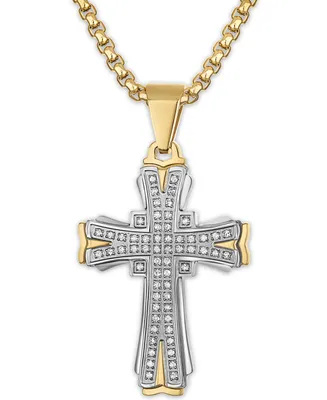 Men's Diamond Cross 22" Pendant Necklace (1/3 ct. t.w.) in Gold-Tone Ion-Plated Stainless Steel - Gold