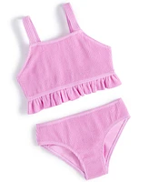 Breaking Waves Big Girls 2-Pc, Textured Ruffle-Trim Swimsuit