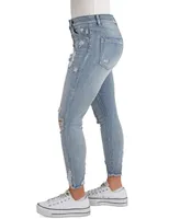 Indigo Rein Juniors' Curvy High-Rise Distress Crop Jeans