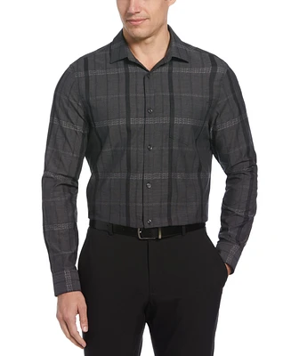 Perry Ellis Men's Cotton Tonal Jacquard Plaid Button Shirt