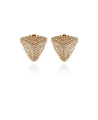 T Tahari Gold-Tone Pyramid Glass Stone Clip On Stud Earrings